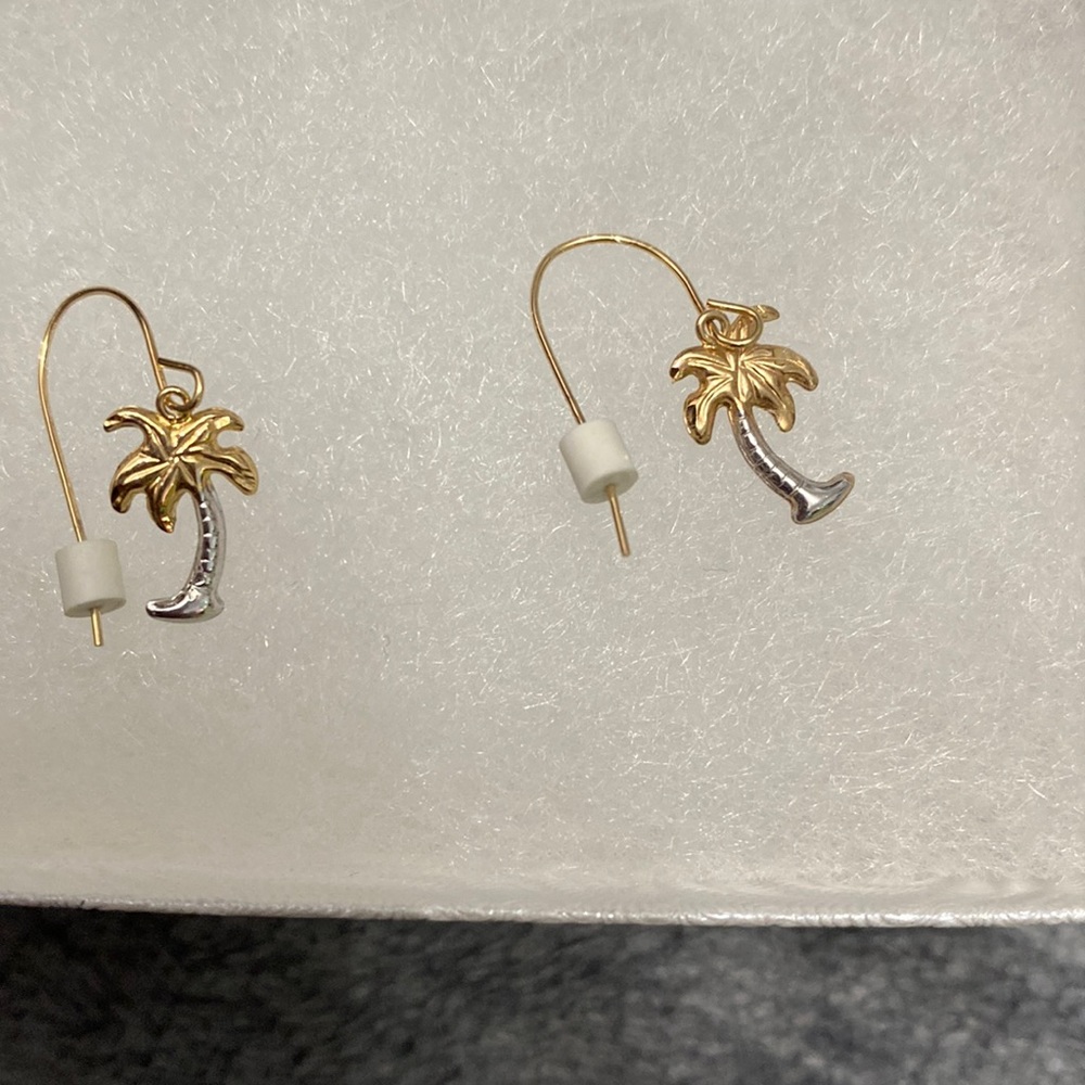 14kt two tone gold palm tree earrings